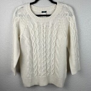 J. Crew Sweater Womens Medium Ivory Cable Knit Soft Alpaca Wool Blend Fisherman